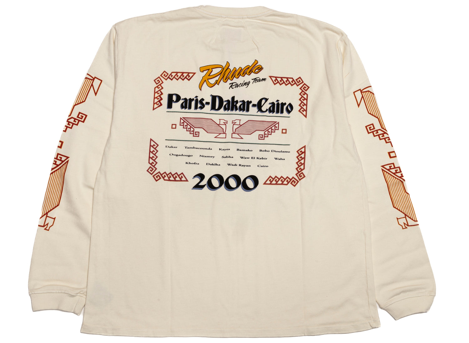 Rhude Legends of Dakar L/S Tee in Vintage White / Multi, back view