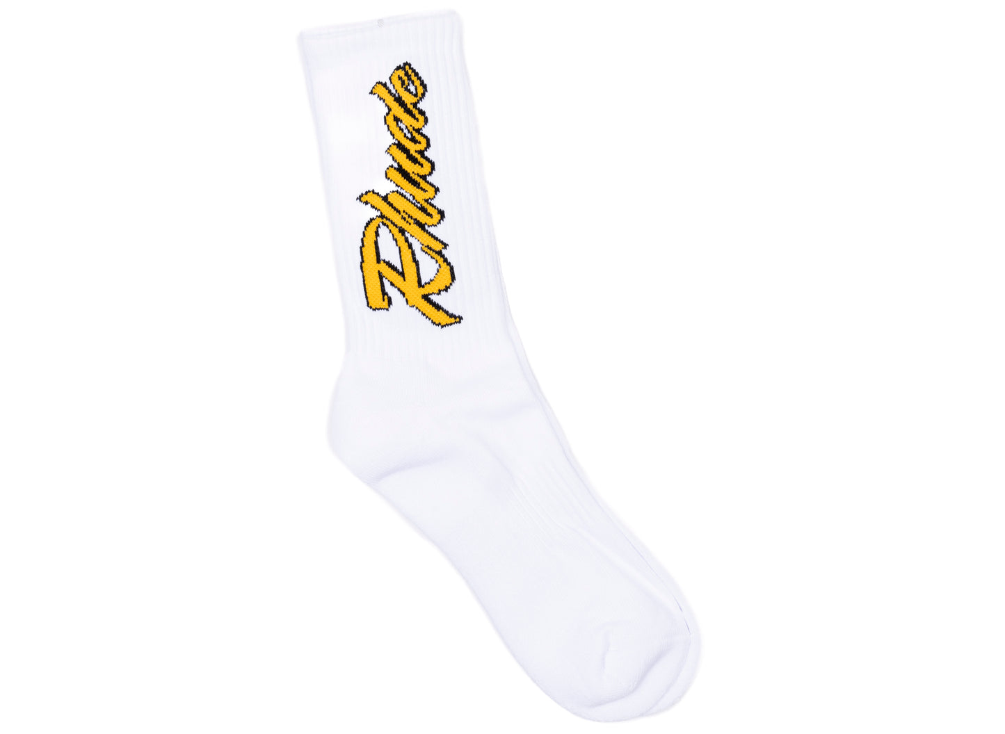 Rhude Legends Script Sock in White / Yellow / Black