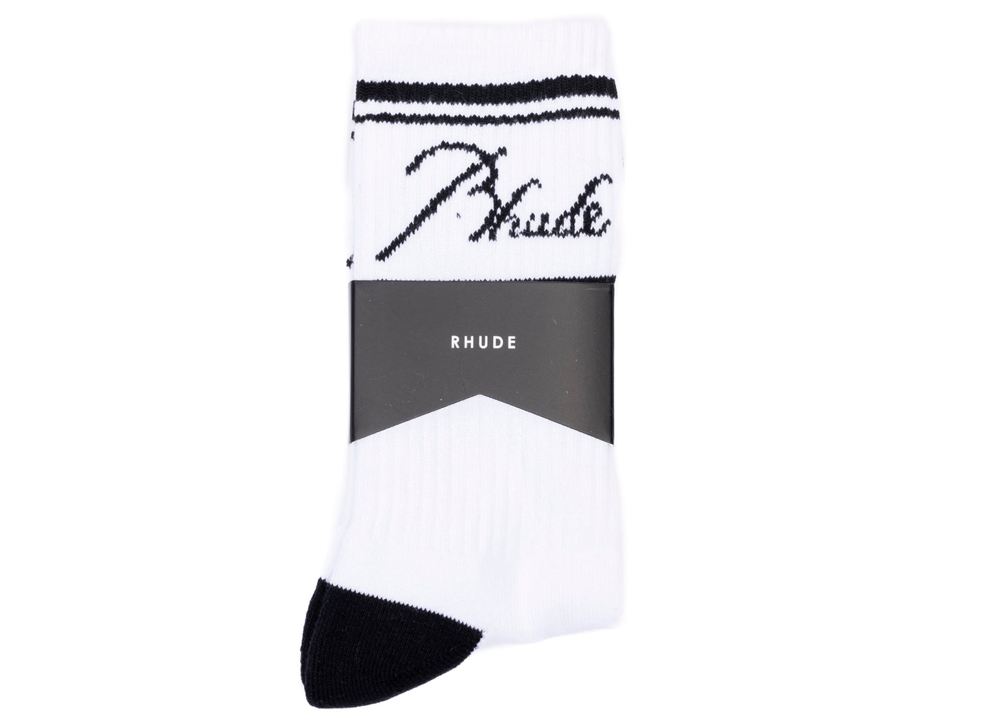 Rhude Contrast Script Logo Sock in White / Black