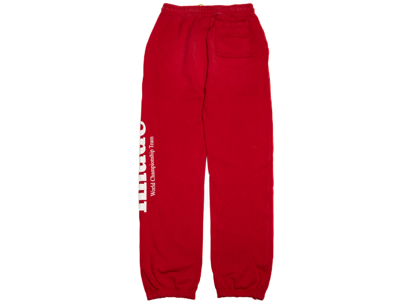 Rhude Desert Racing Script Cuffed Sweatpant in Washed Red / White, back view
