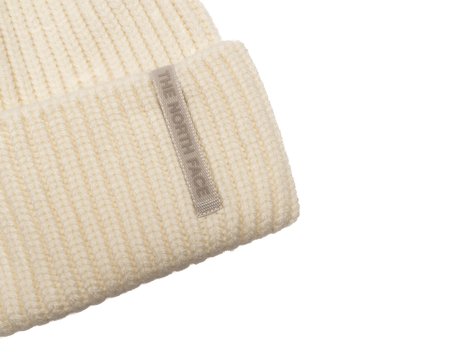 The North Face Wool Blend Beanie in White Dune, unisex knit beanie, view 2
