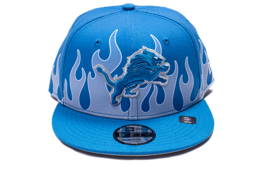 New Era Flames Detroit Lions 9Fifty Hat in team colors, kids' snapback cap