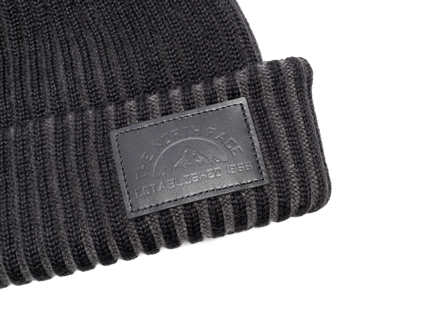 The North Face Salty Lined SE Beanie in TNF Black and Leather, unisex beanie, view 2