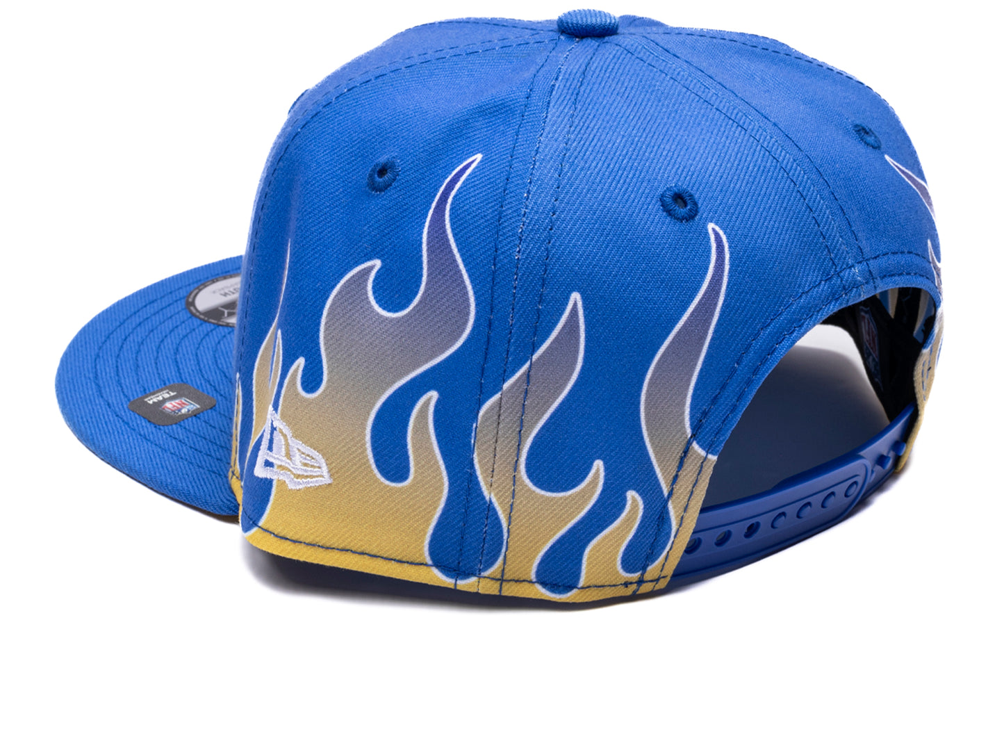 New Era Flames Los Angeles Rams 9Fifty Hat in team colors, kids' snapback cap, view 2