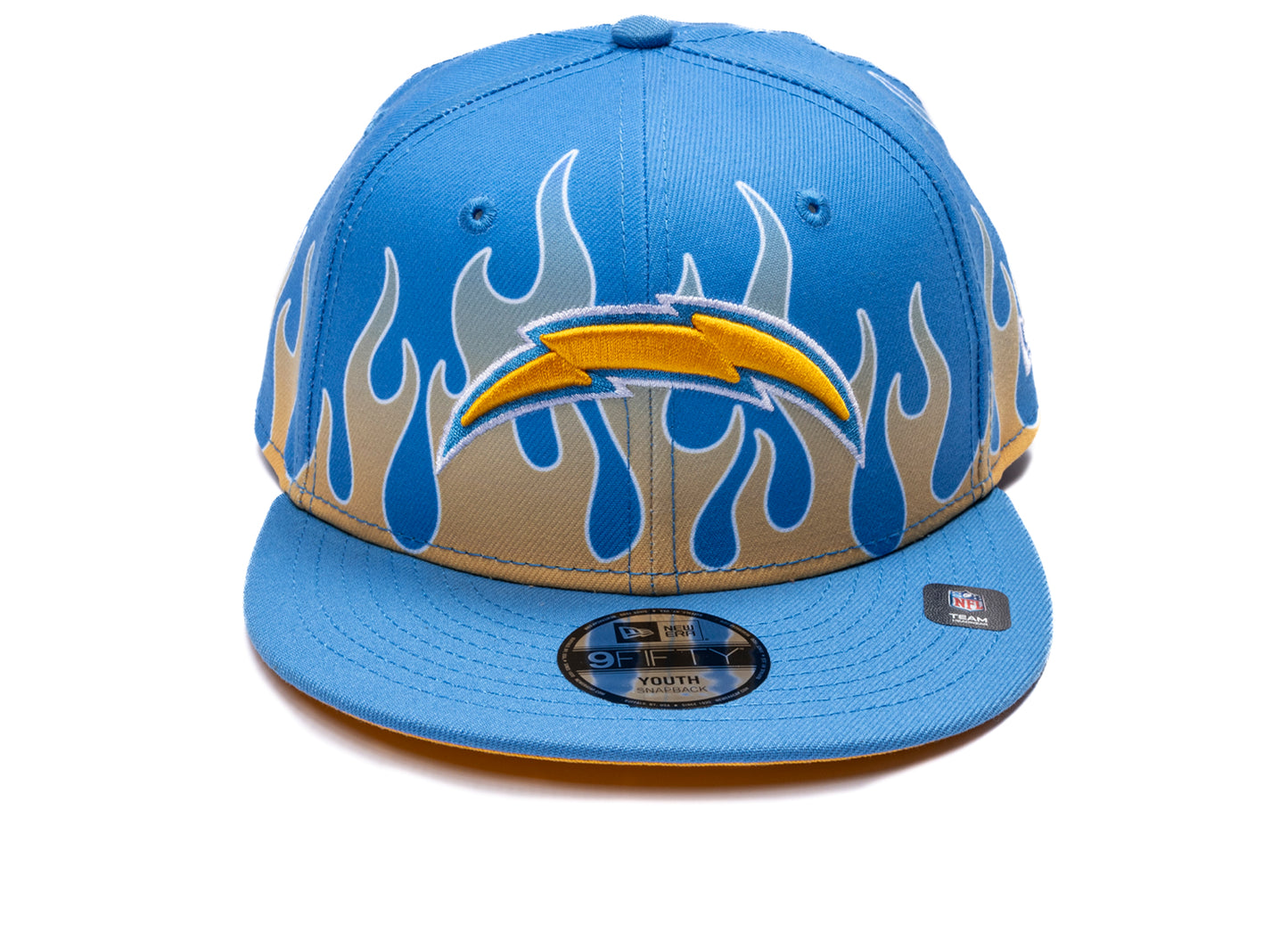 New Era Flames Los Angeles Chargers 9Fifty Hat in team colors, kids' snapback cap