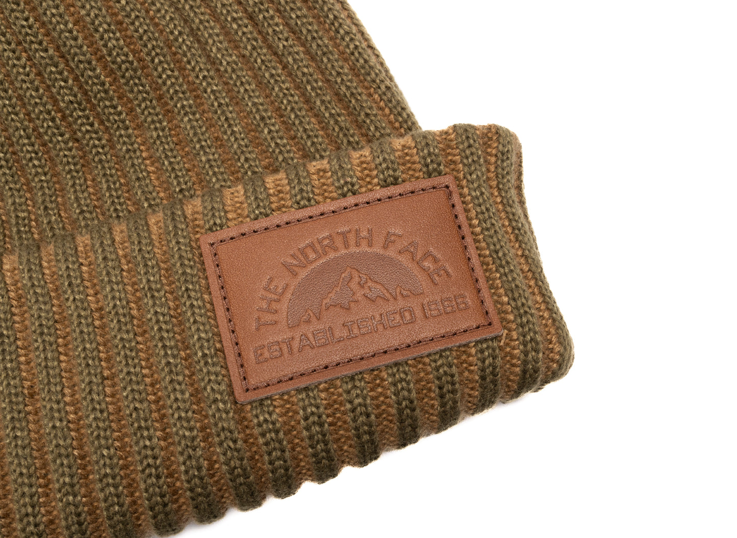 The North Face Salty Lined SE Beanie in Caraway Seed and Leather Brown, unisex beanie, view 2
