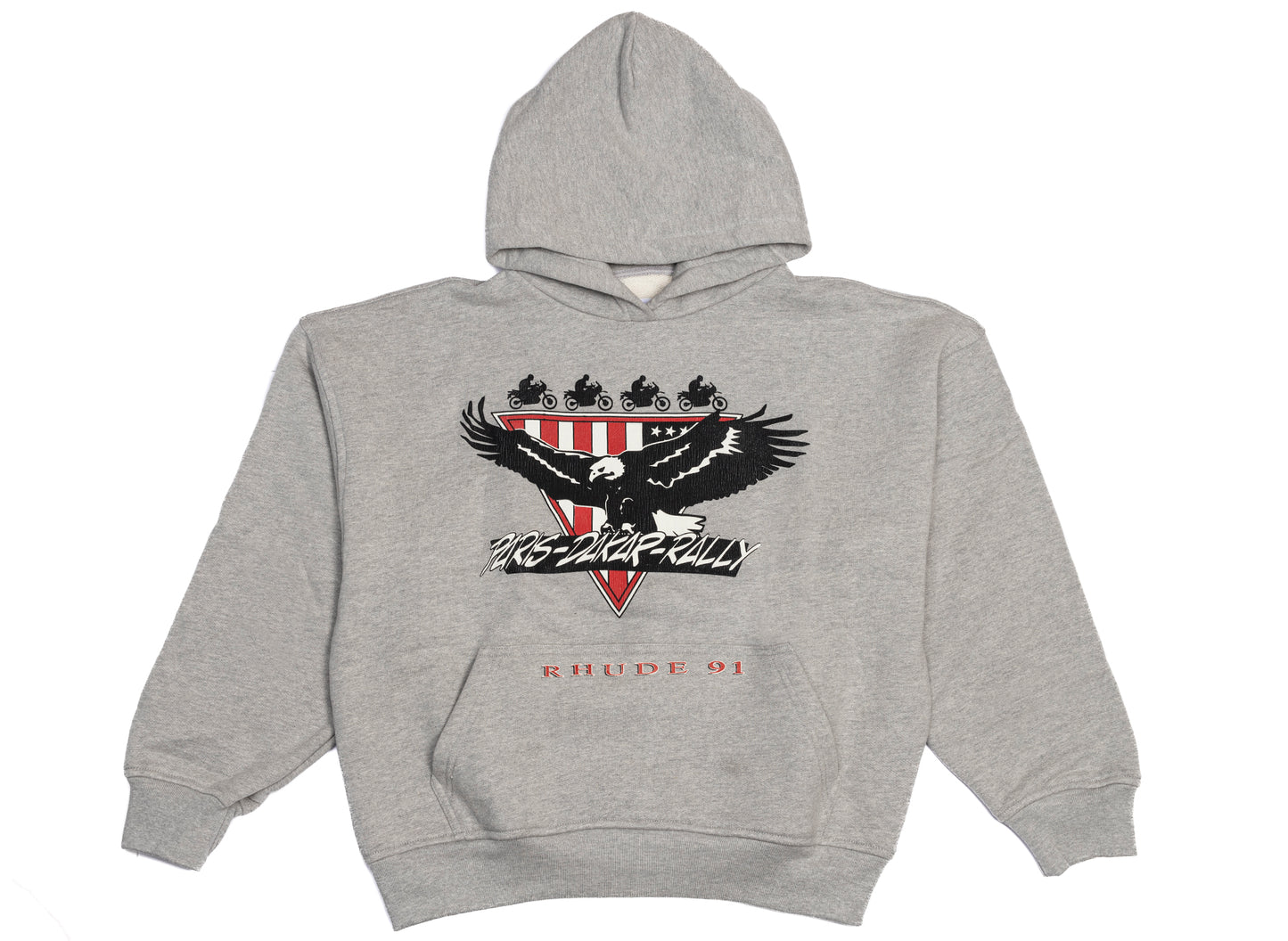 Rhude Stage Racing Hoodie in Heather Grey / Black / Red