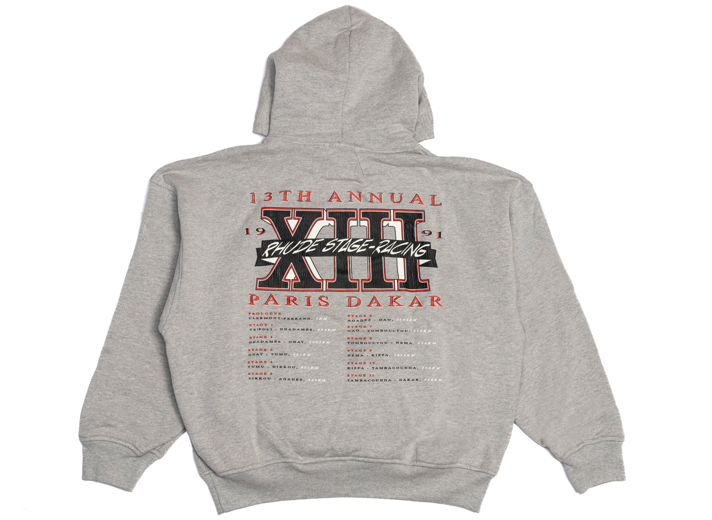 Rhude Stage Racing Hoodie in Heather Grey / Black / Red