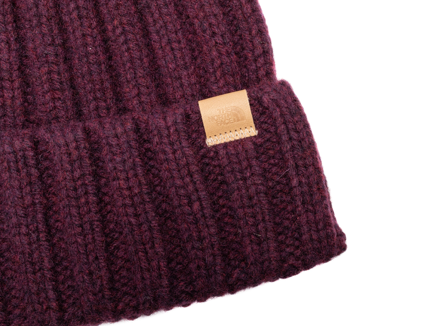 The North Face Merino Wool Beanie in Deep Burgundy, unisex knit beanie, view 2