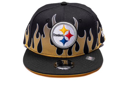 New Era Flames Pittsburgh Steelers 9Fifty Hat in team colors, kids' snapback cap