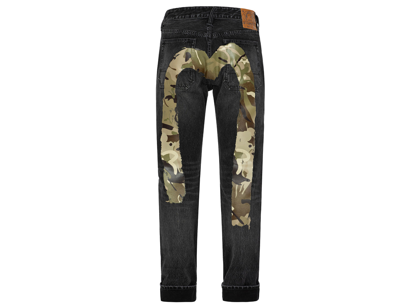 Evisu Camouflauge Brushstroke Daicock Print Distressed Carrot Fit Jeans