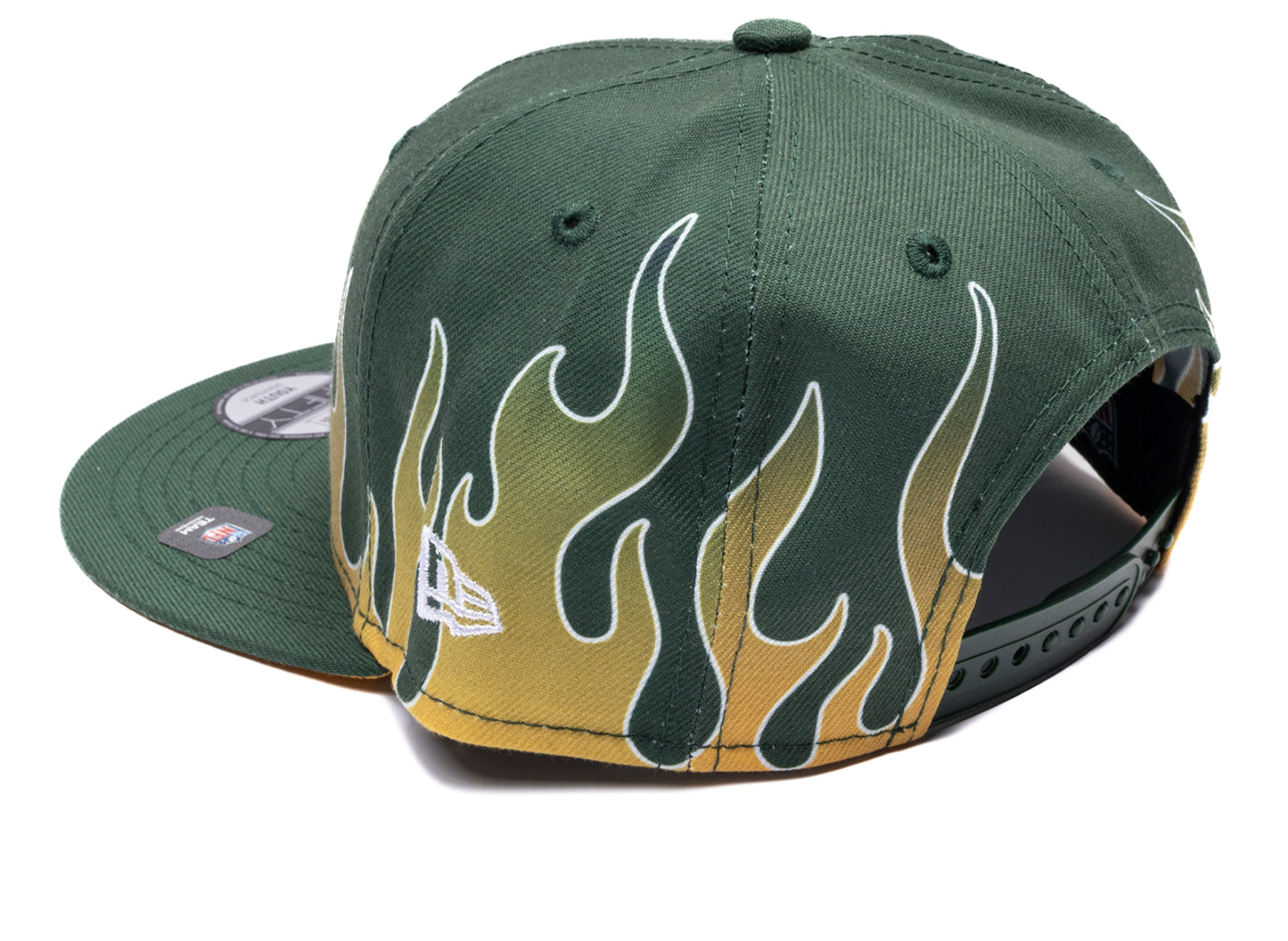 New Era Flames Green Bay Packers 9Fifty Hat in team colors, kids' snapback cap, view 2
