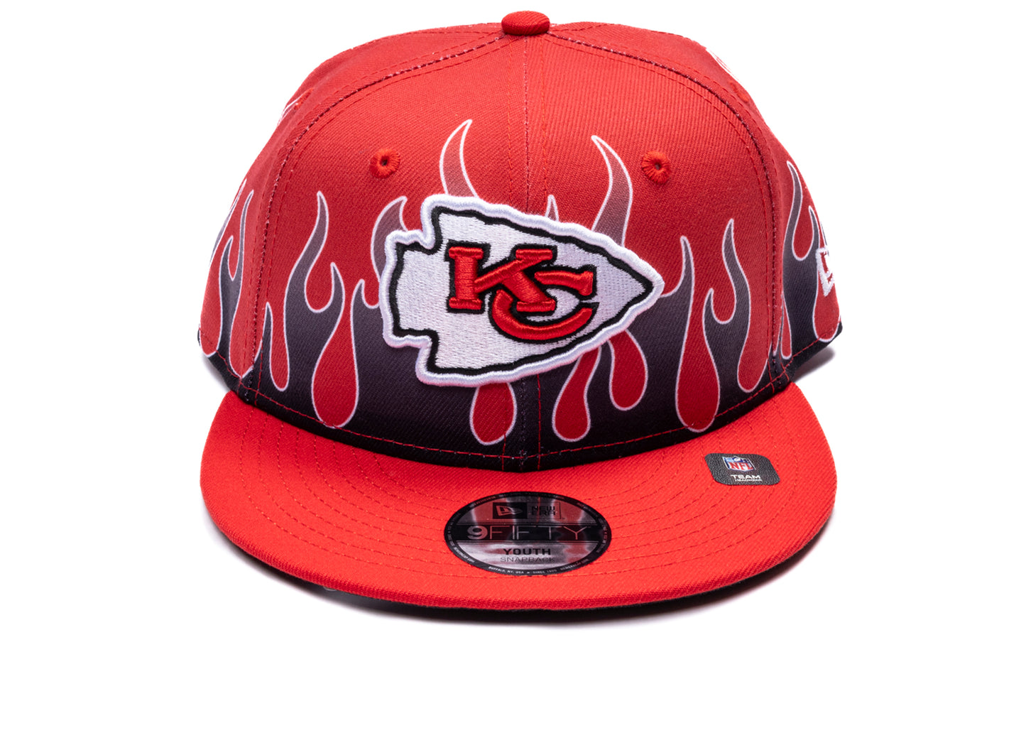 New Era Flames Kansas City Chiefs 9Fifty Hat in team colors, kids' snapback cap