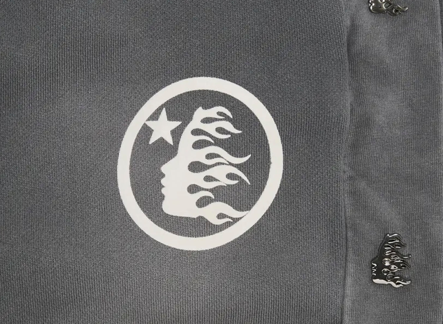 Hellstar Mirrorface Sweatpants in Grey, men's cotton sweatpants with signature graphic, view 3