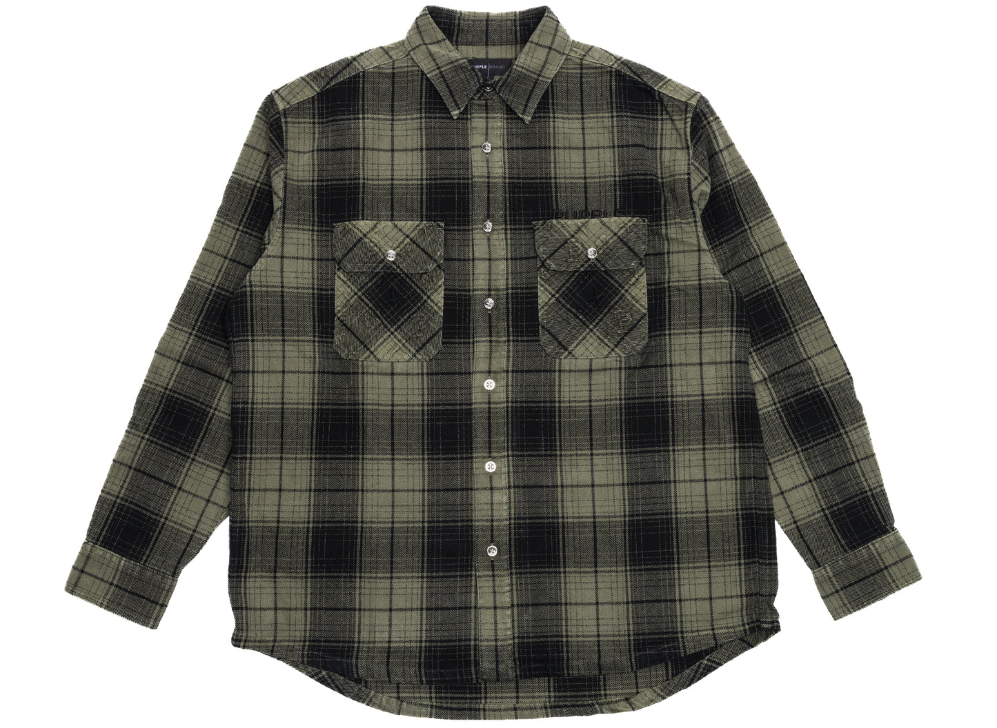 Camisa de franela de manga larga Purple Brand a cuadros en verde