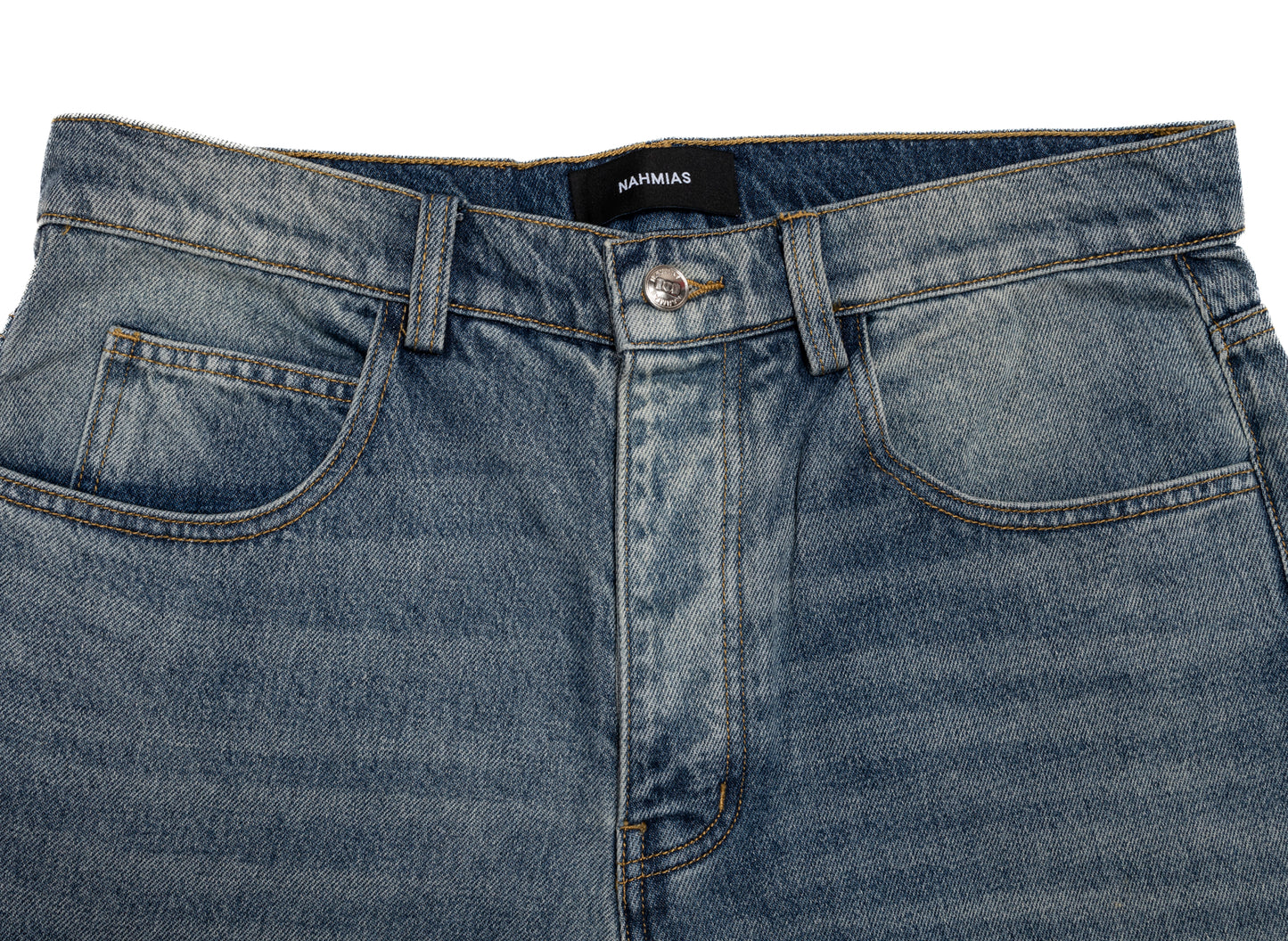 Nahmias High Tide Split Seam Straight Leg Jean in Medium Indigo Wash, men's jeans, view 2
