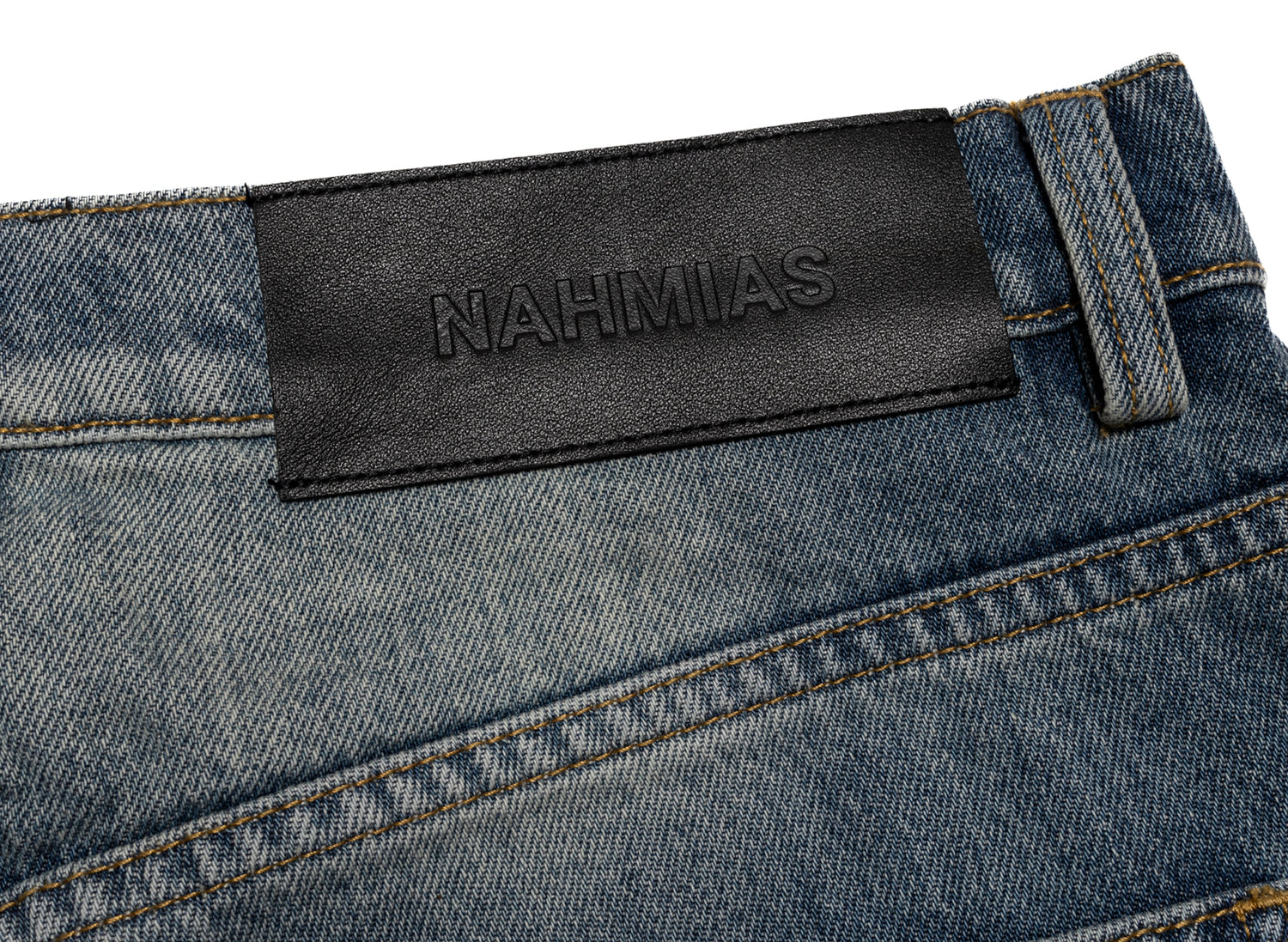 Nahmias High Tide Split Seam Straight Leg Jean in Medium Indigo Wash, men's jeans, view 4
