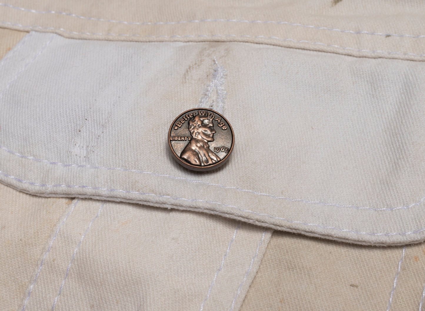 Better With Age Blue Collar Reconstructed Painter's Trucker Jacket in White
