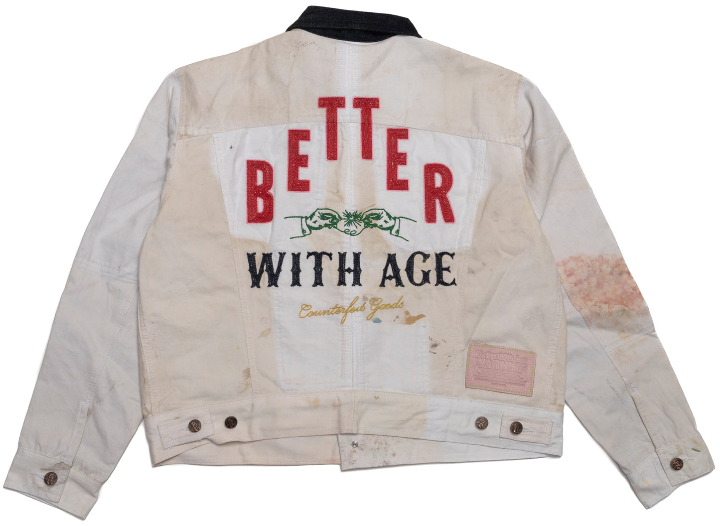 Better With Age Blue Collar Reconstructed Painter's Trucker Jacket in White