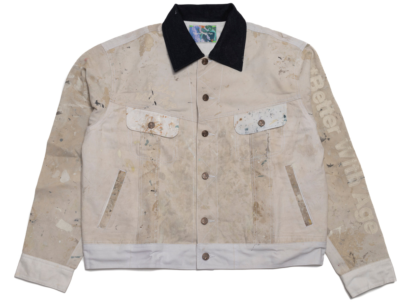 Better With Age Blue Collar Reconstructed Painter's Trucker Jacket in White