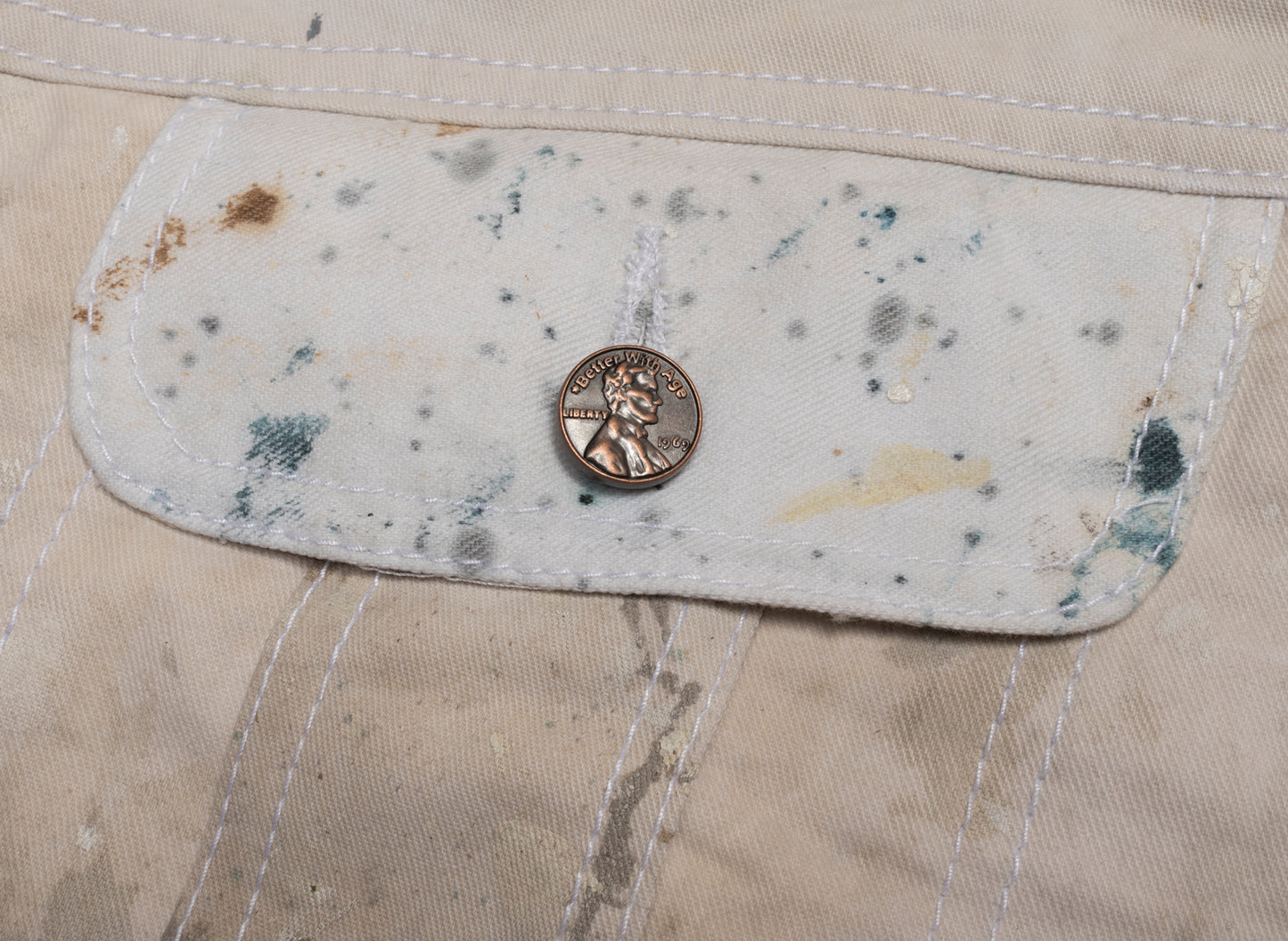 Better With Age Blue Collar Reconstructed Painter's Trucker Jacket in White