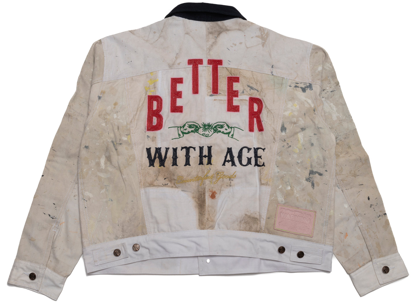 Better With Age Blue Collar Reconstructed Painter's Trucker Jacket in White