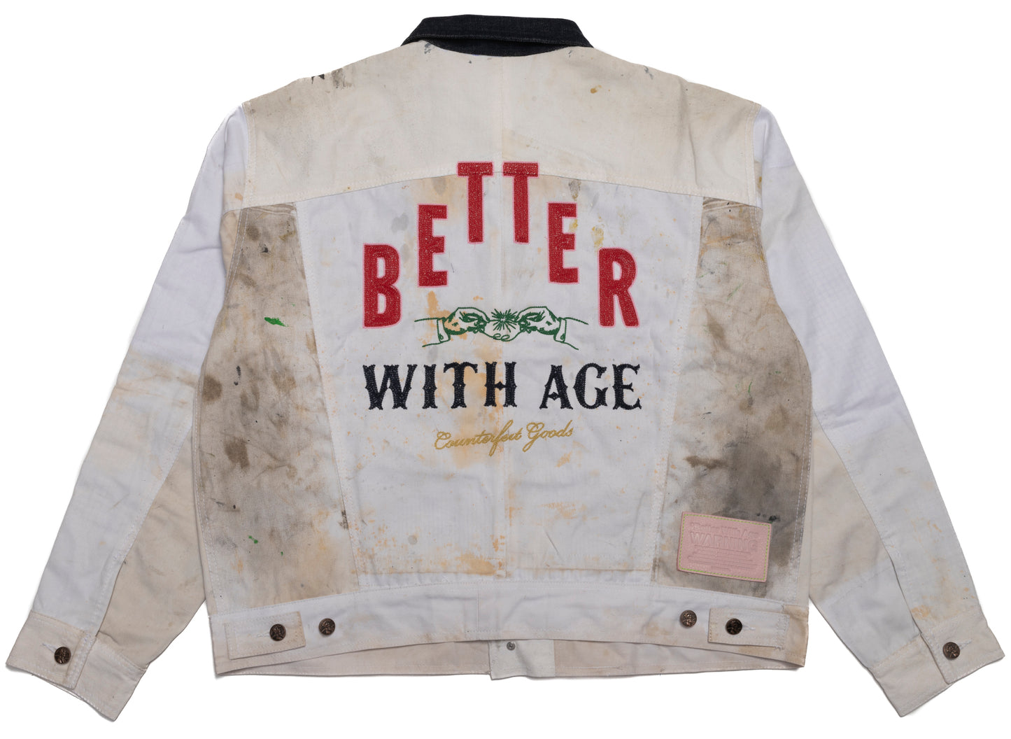 Better With Age Blue Collar Reconstructed Painter's Trucker Jacket in White