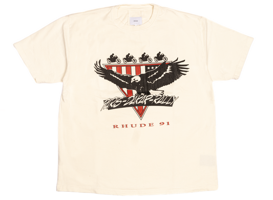 Rhude Stage Racing Tee in Vintage White, Black and Red, men's t-shirt