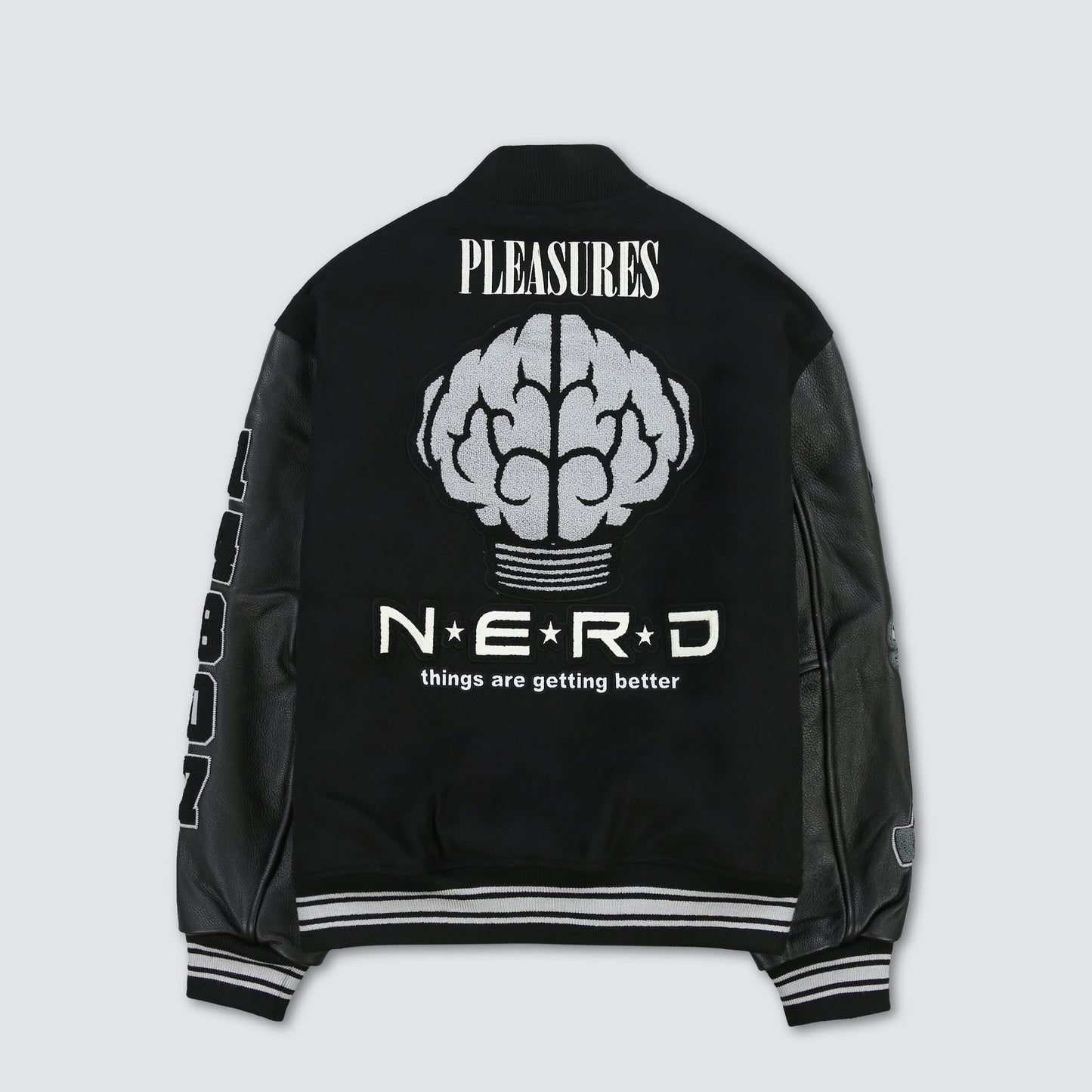Chaqueta universitaria NERD de Pleasures en negro