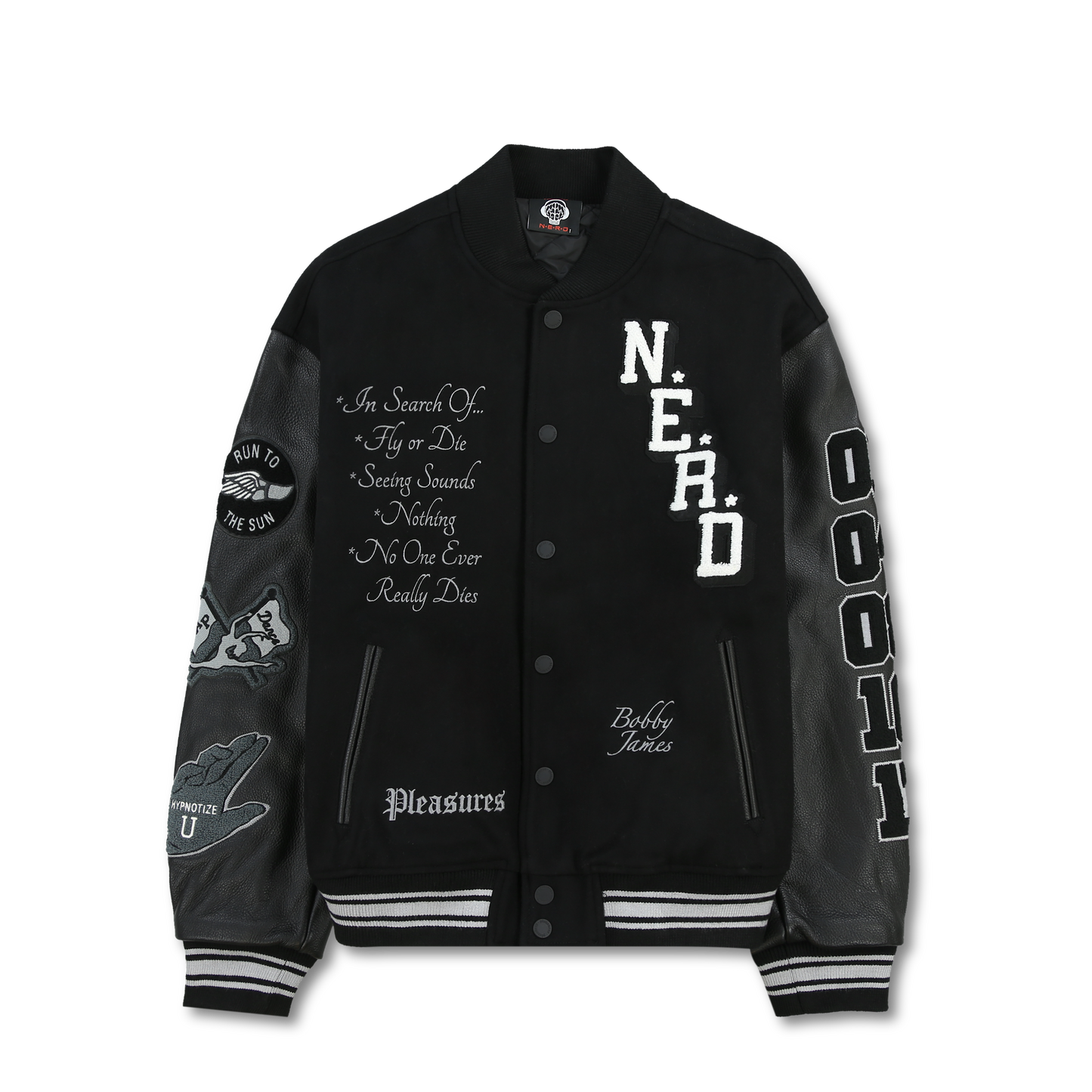 Chaqueta universitaria NERD de Pleasures en negro