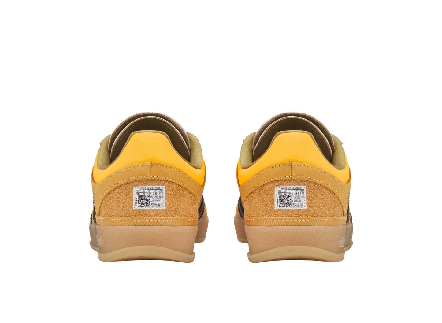 adidas x Bad Bunny Gazelle Indoor in Solar Gold / Core Black / Gum, heels view