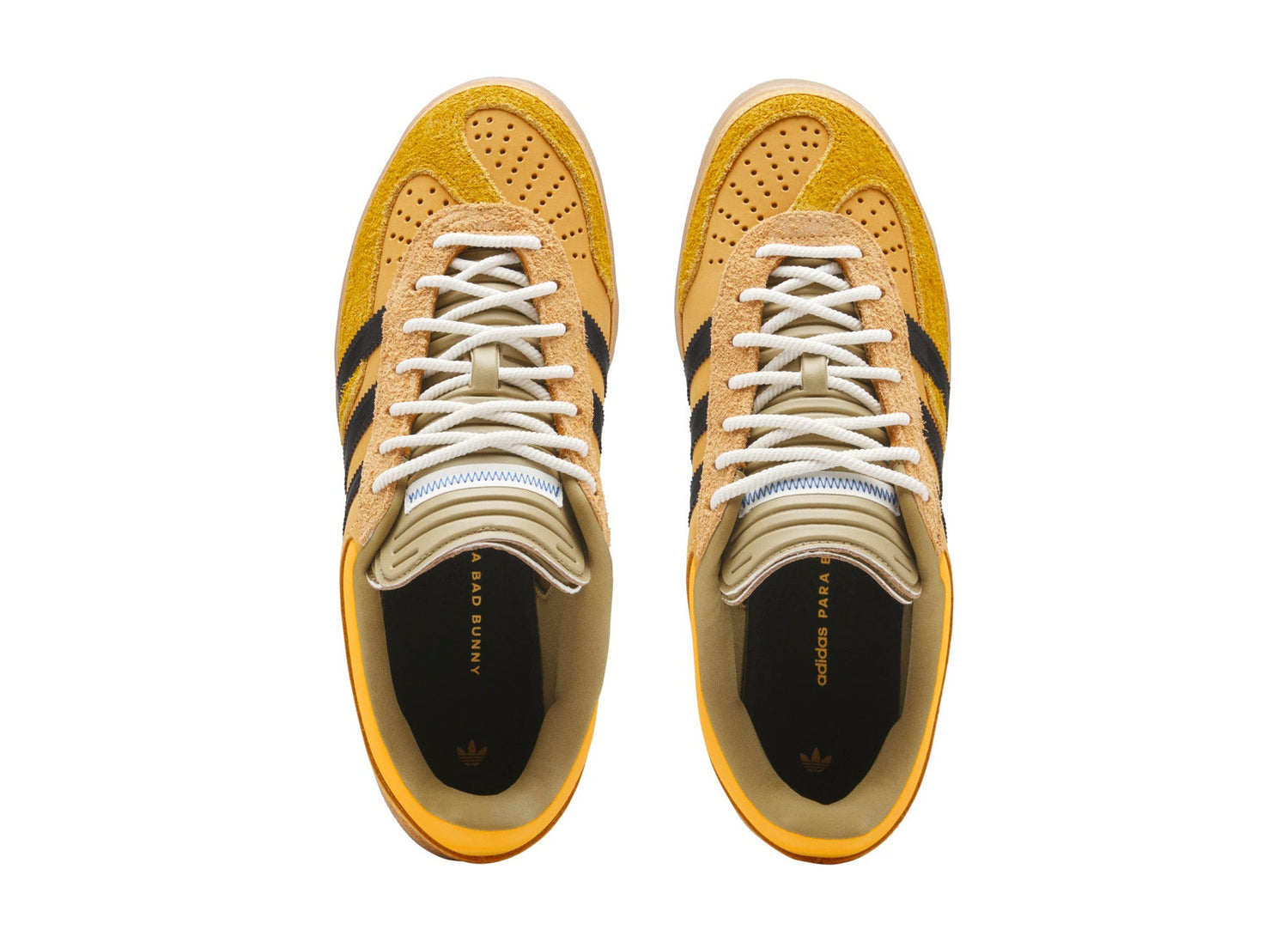 adidas x Bad Bunny Gazelle Indoor in Solar Gold / Core Black / Gum, top view