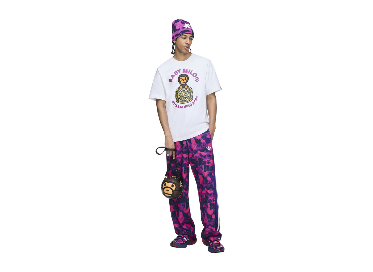 Adidas x BAPE Baby Milo Tee in White — on model full