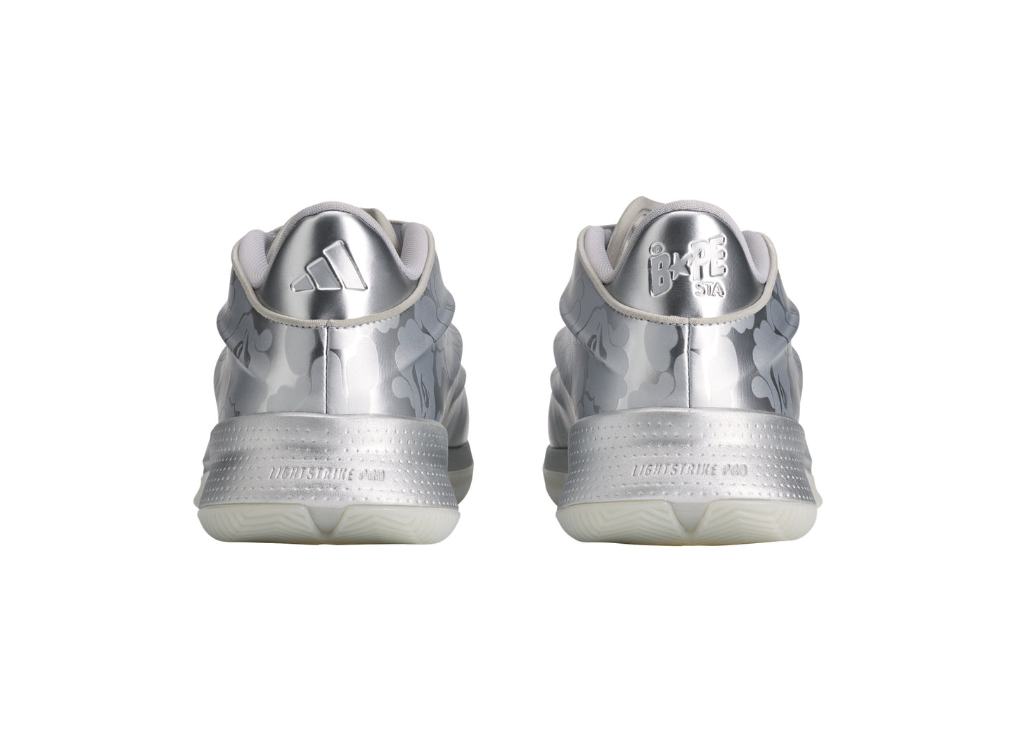 Adidas x BAPE Crazy Energy+ in Silver Metallic — heel view