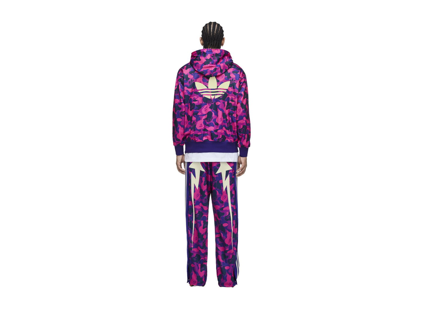 Adidas x BAPE Reversible Adibreak Pants in Collegiate Purple — on model back view