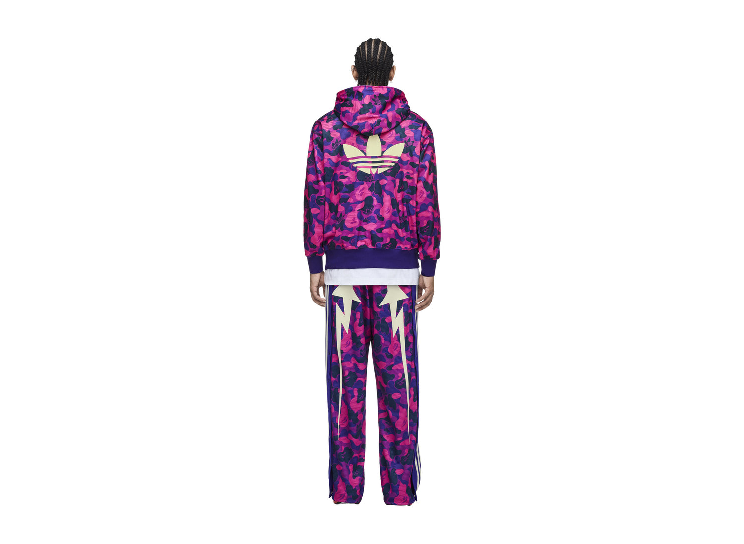 Adidas x BAPE Reversible Adibreak Pants in Collegiate Purple — on model back view