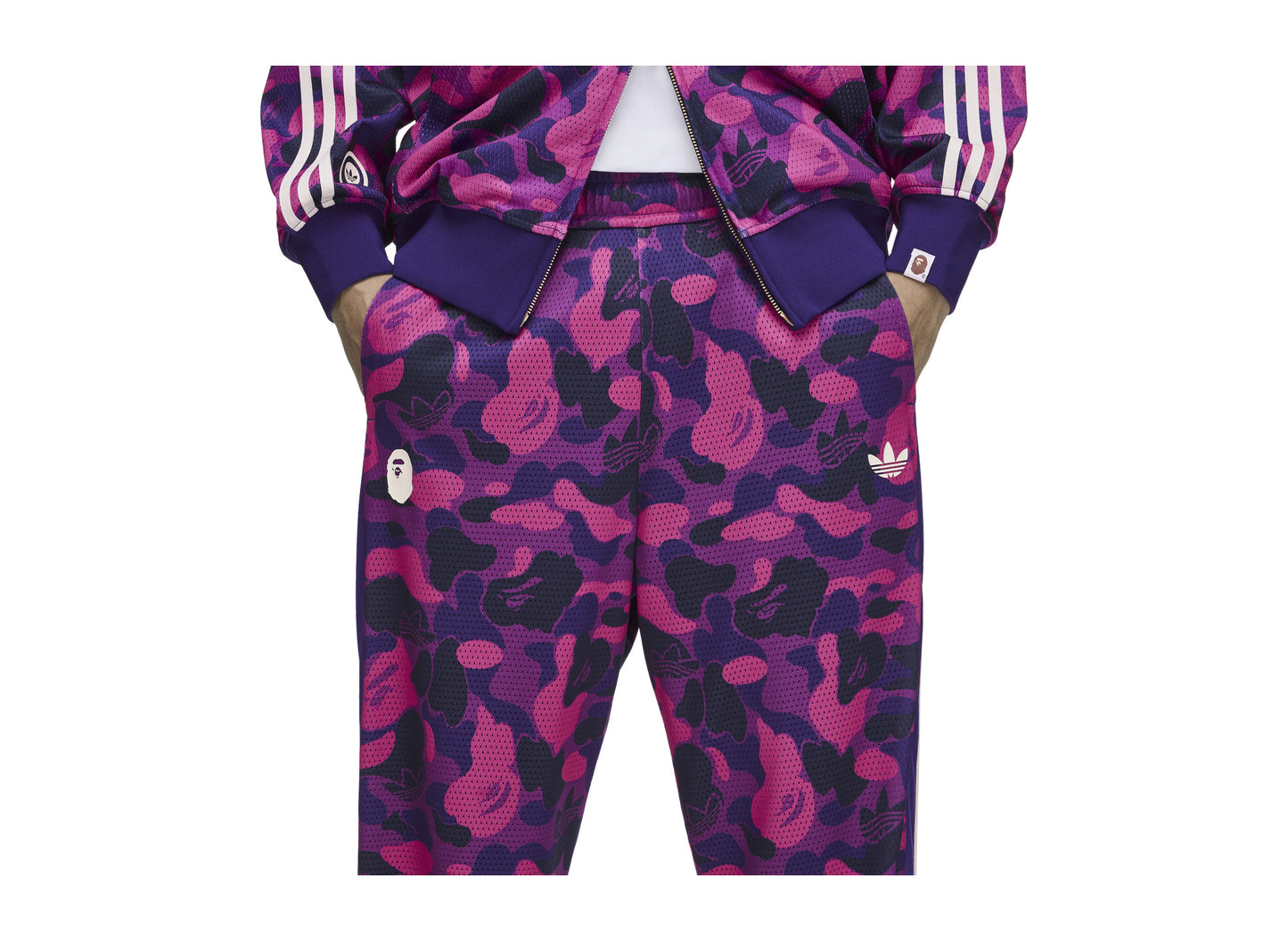 Adidas x BAPE Reversible Adibreak Pants in Collegiate Purple — waist detail view