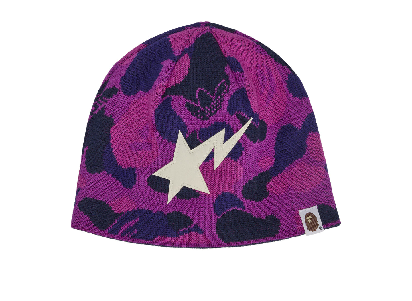 Adidas x BAPE Reversible Beanie in Collegiate Purple — front view