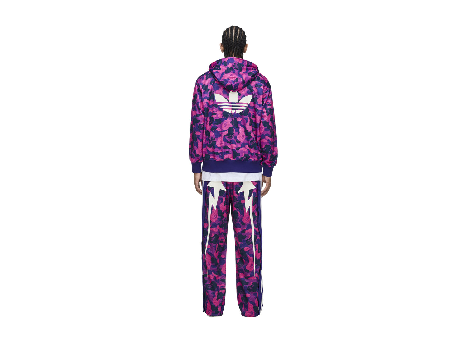 Adidas x BAPE Reversible Shark Hoodie in Collegiate Purple — on model back