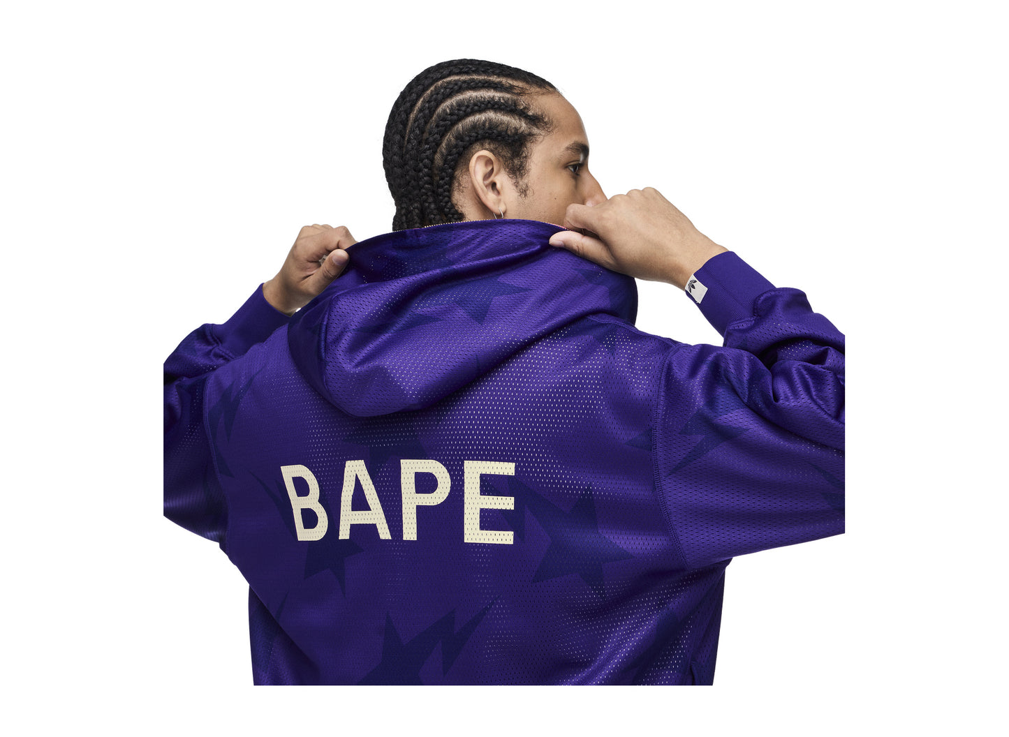Adidas x BAPE Reversible Shark Hoodie in Collegiate Purple — reverse back detail