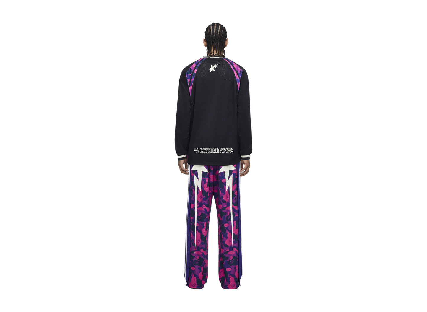 Adidas bape warm up top black — on model back