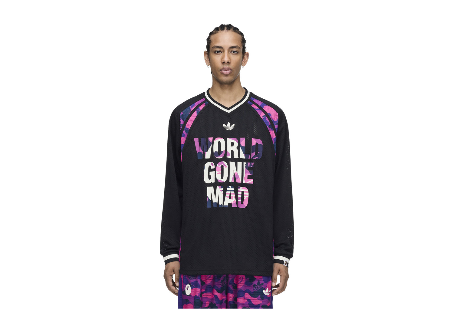 Adidas bape warm up top black — on model front