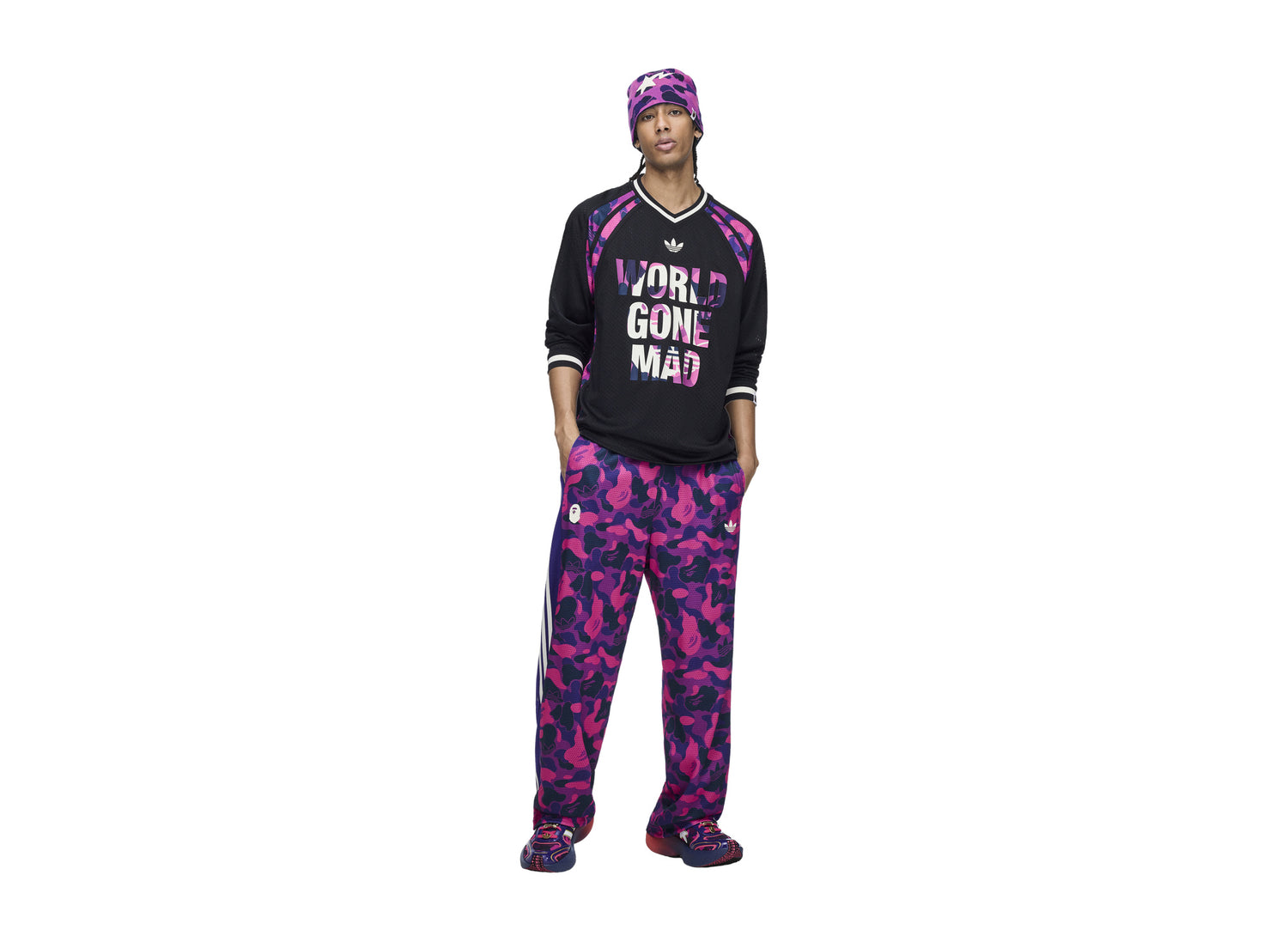 Adidas bape warm up top black — on model full