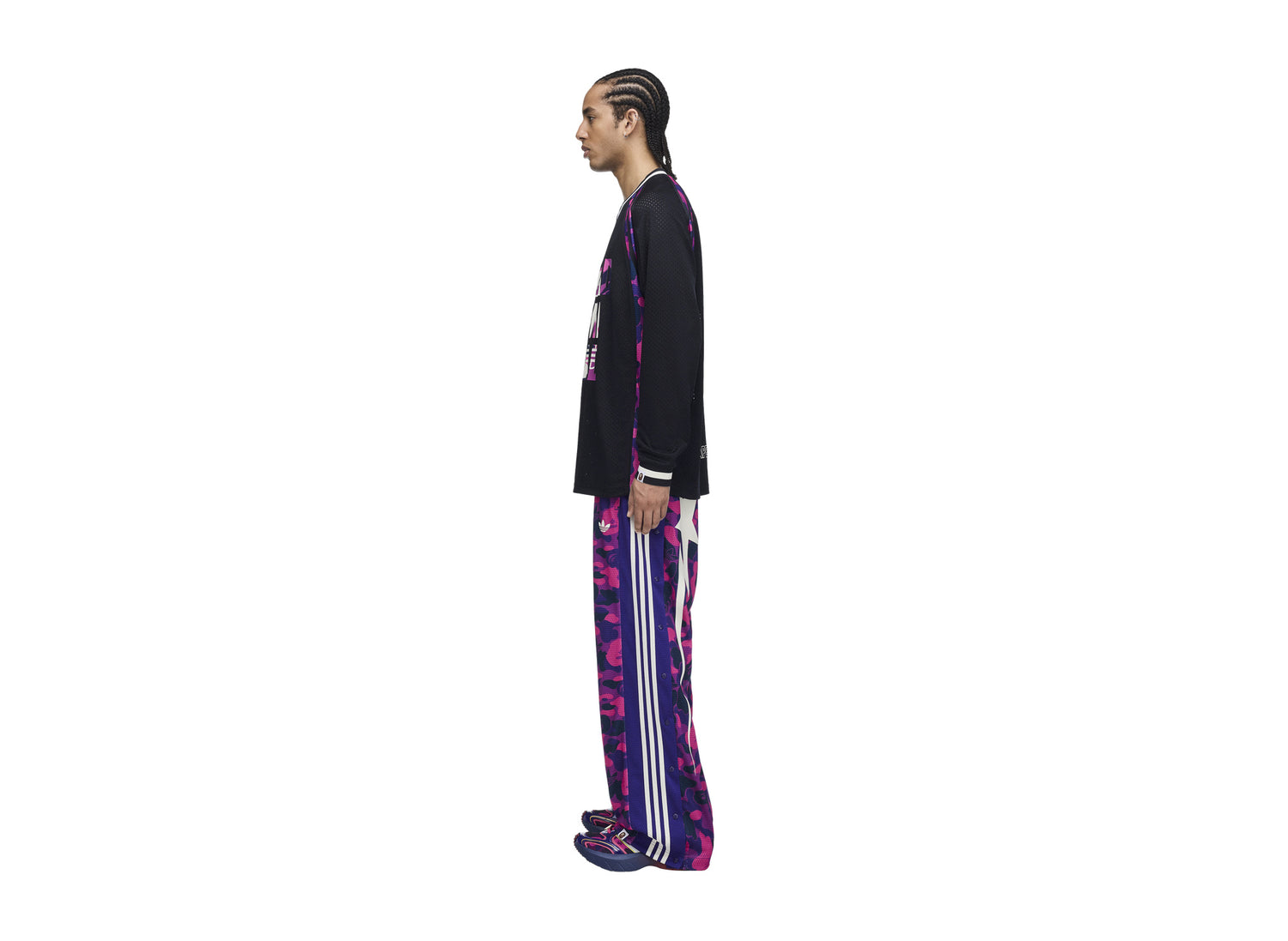 Adidas bape warm up top black — on model side