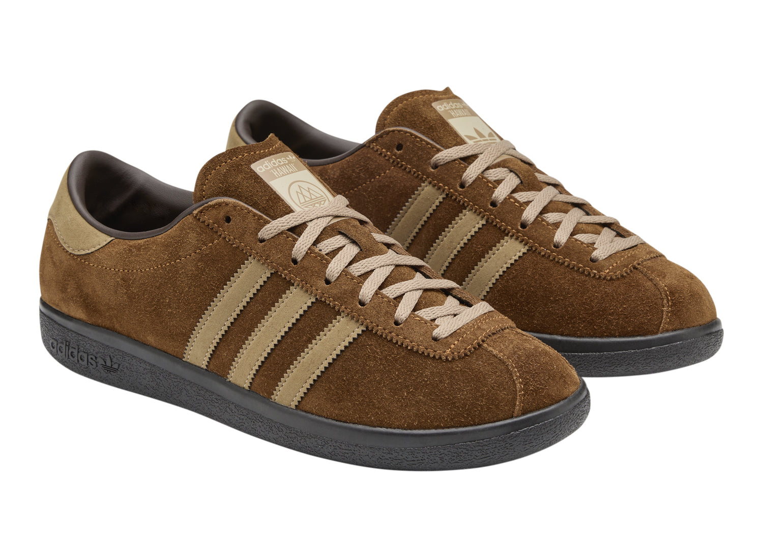 Adidas Hawaii SPZL in Shadow Brown / Shadow Brown / Gum 5 — pair three quarter view