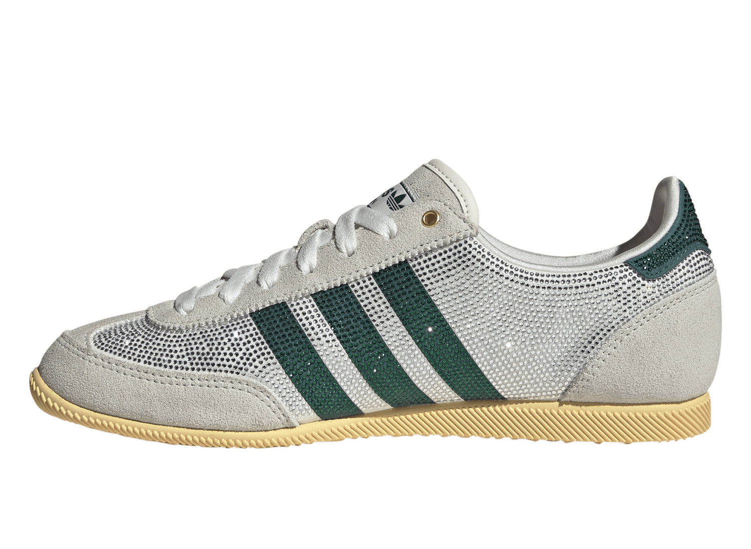 Women's Adidas Japan Rhinestone in Core White / Rich Green / Orange Tint, opposite side