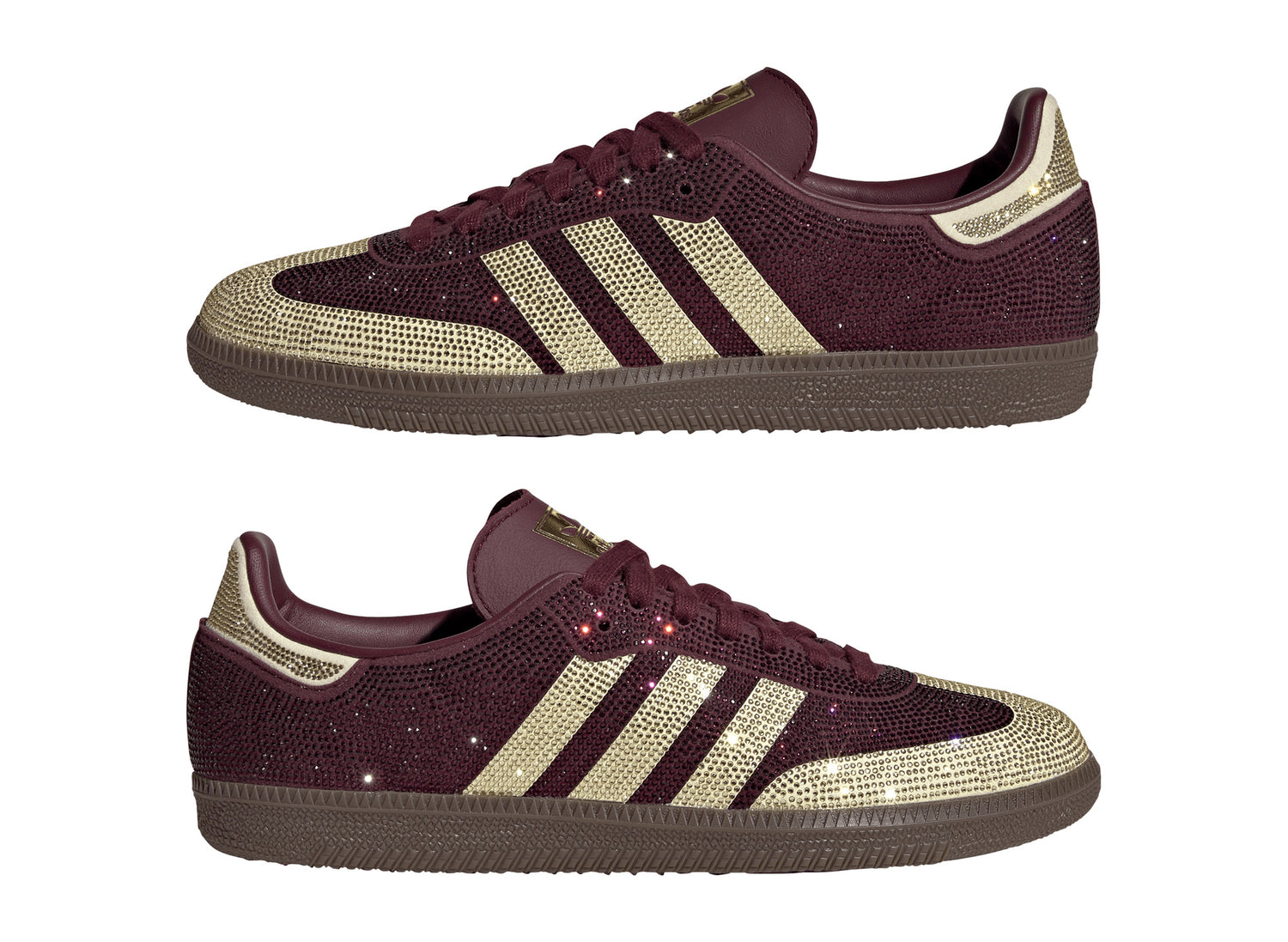 Women's Adidas Samba OG Rhinestone in Maroon – pair view