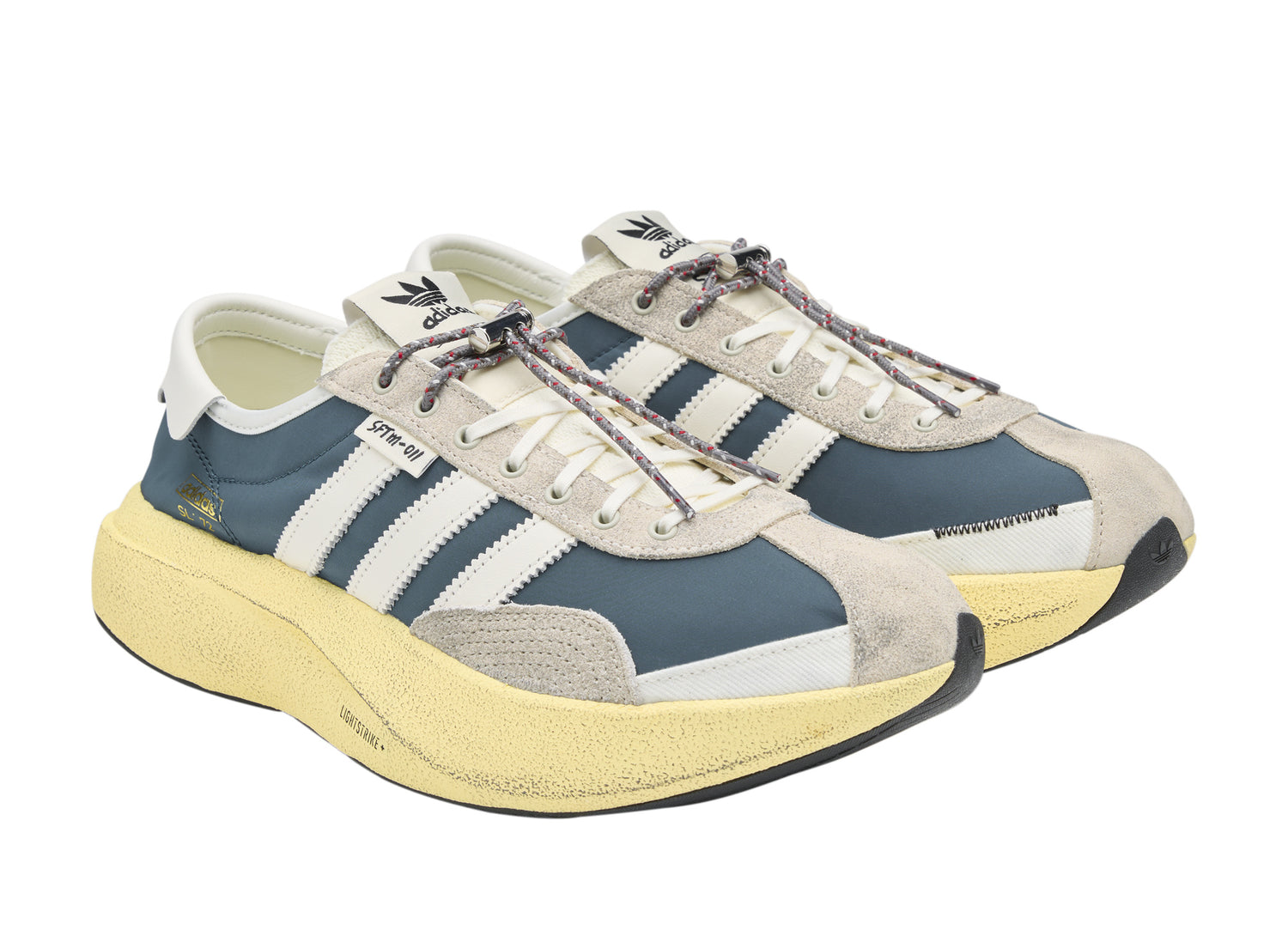 Adidas x Song for the Mute SL 72 Pro in Wild Teal / Cloud White / Easy Yellow — front angle