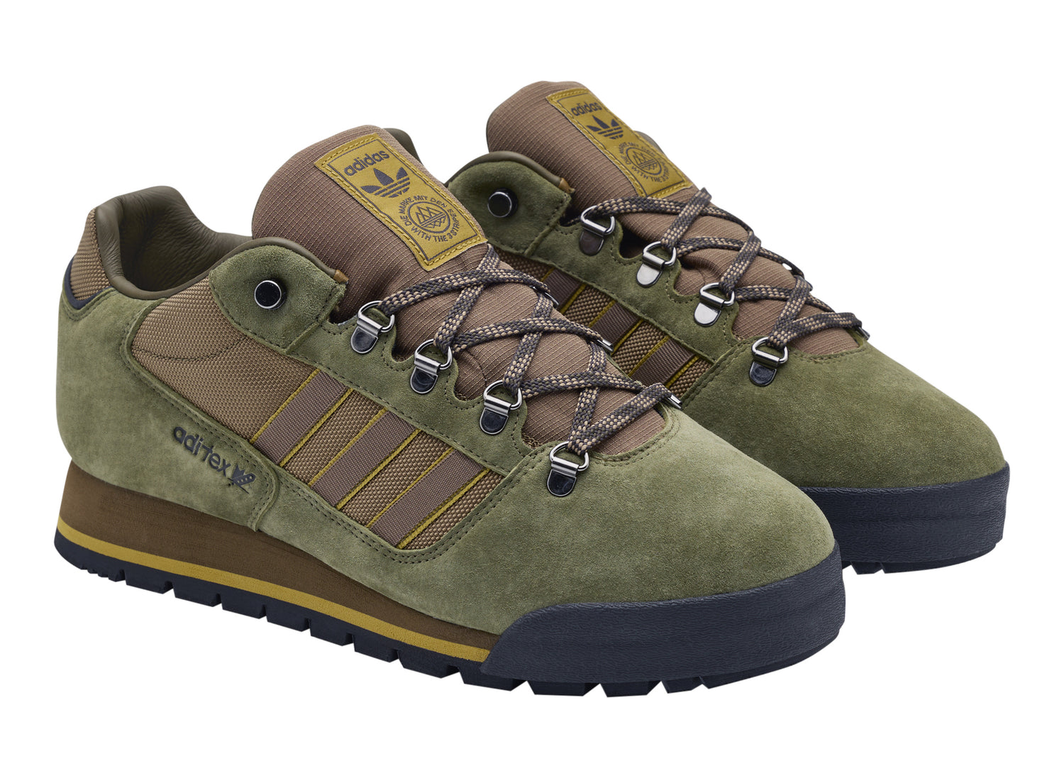 Adidas Wetherlam SPZL in Sand Green / Utility Black / Mesa — pair three quarter view