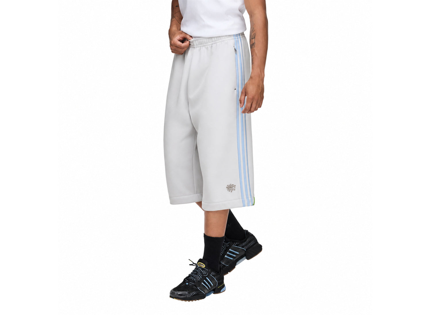Adidas x Always Do What You Should Do Spacer Teamgeist Open Hem Pants in Light Solid Grey — convertible shorts detail view